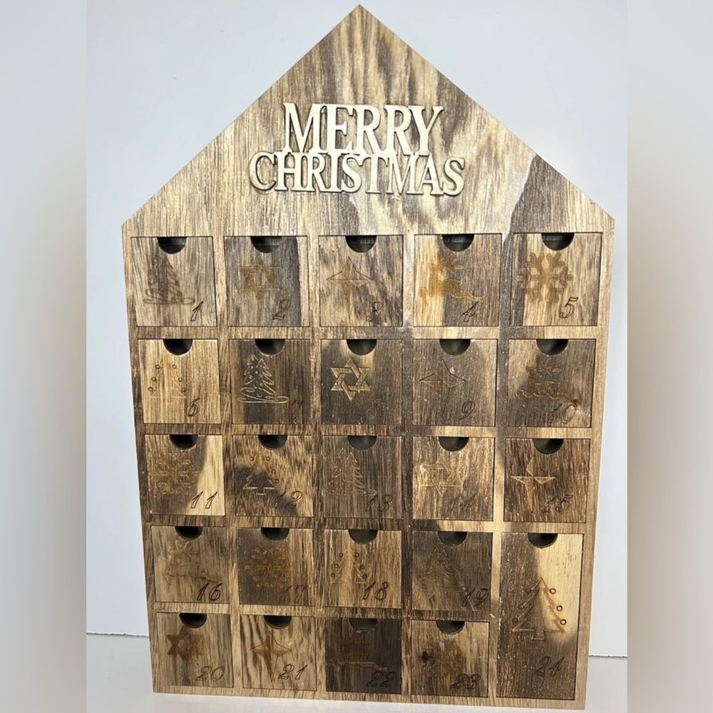 Advent Calendar Wooden Merry David Star Jewish With 24 Doors Countdown Christmas